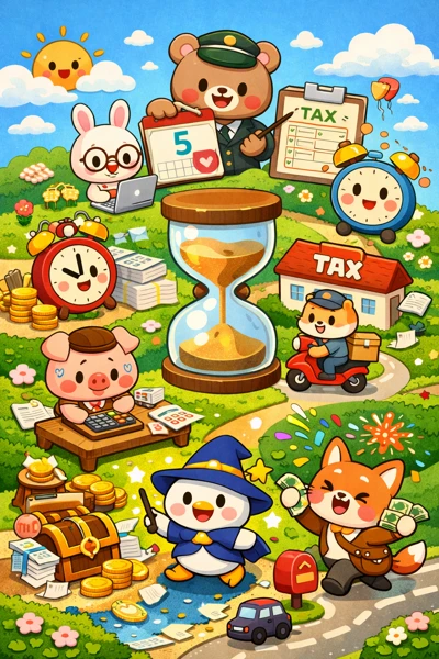 세금 관련 서류와 일정을 형상화한 그림