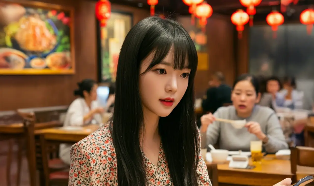 중국 식당에서 주문하는 여성