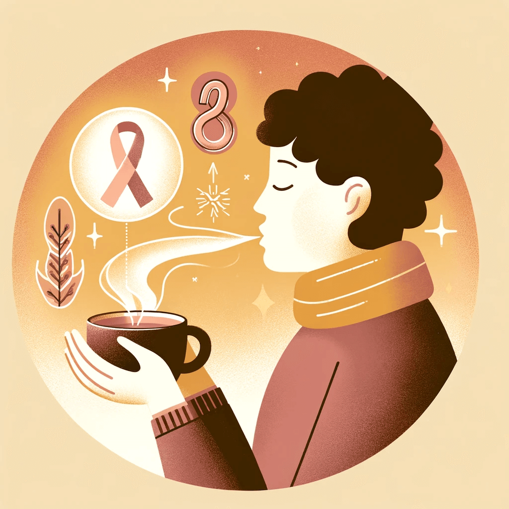 뜨거운 음료를 들고 있는 남성