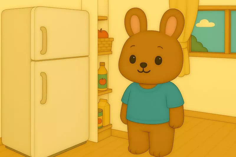 "냉장고 옆 좁은 틈새에 선반을 설치해 수납공간을 만든 모습"