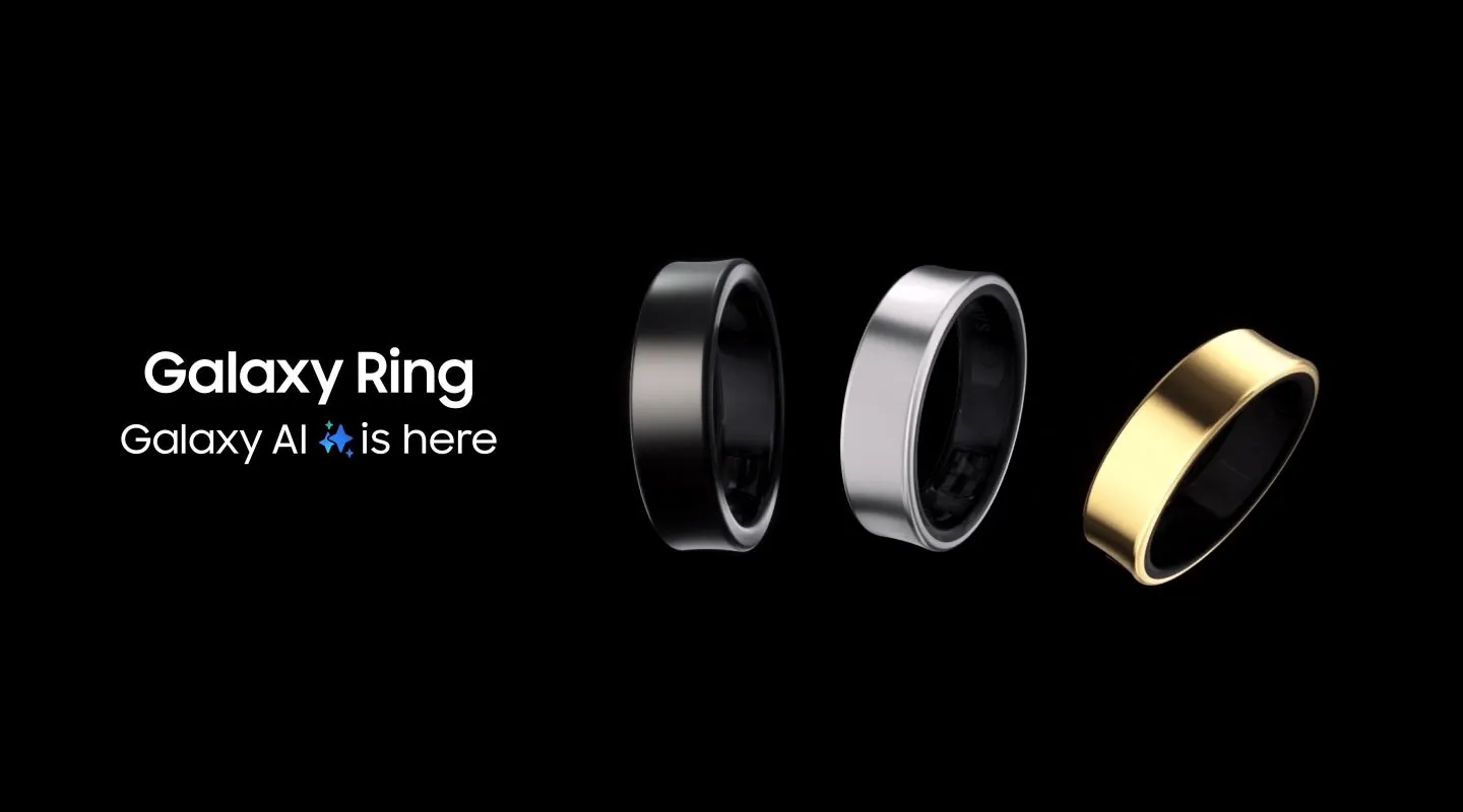 삼성 갤럭시 링(Galaxy Ring) 공식 제품 이미지 - 티타늄 블랙, 티타늄 실버, 티타늄 골드 색상