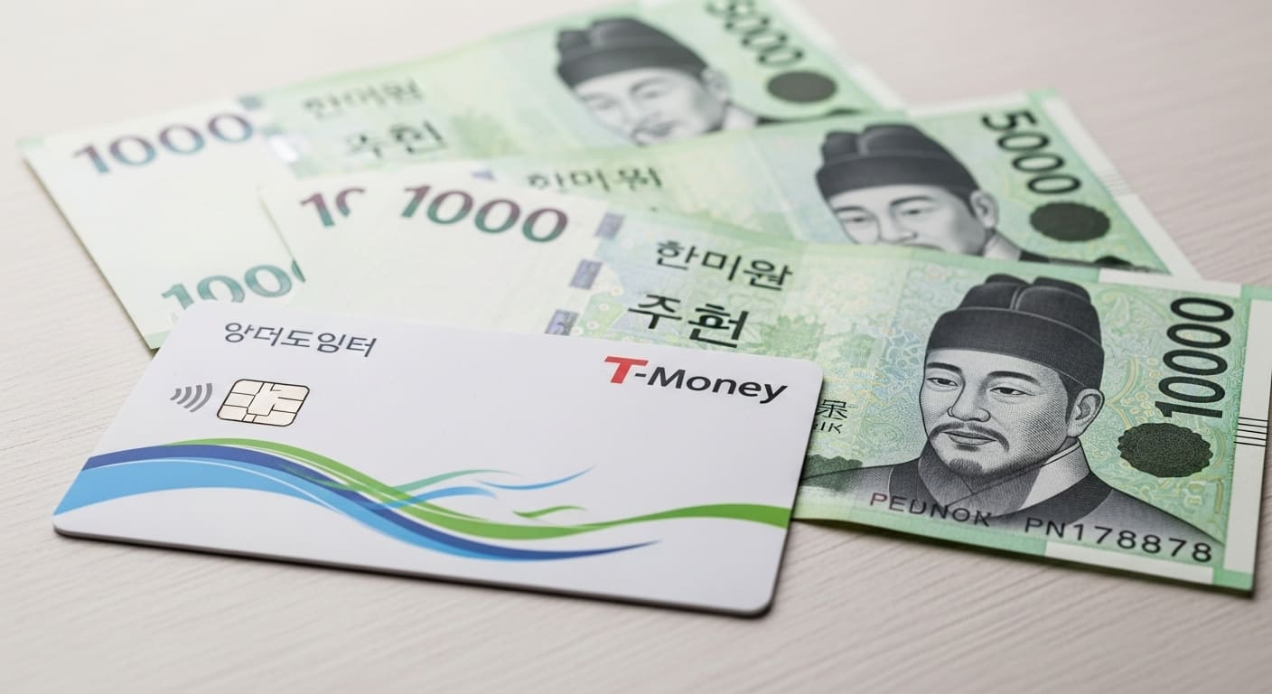 두 장의 티머니 카드 사이에서 잔액을 교환하는 모습