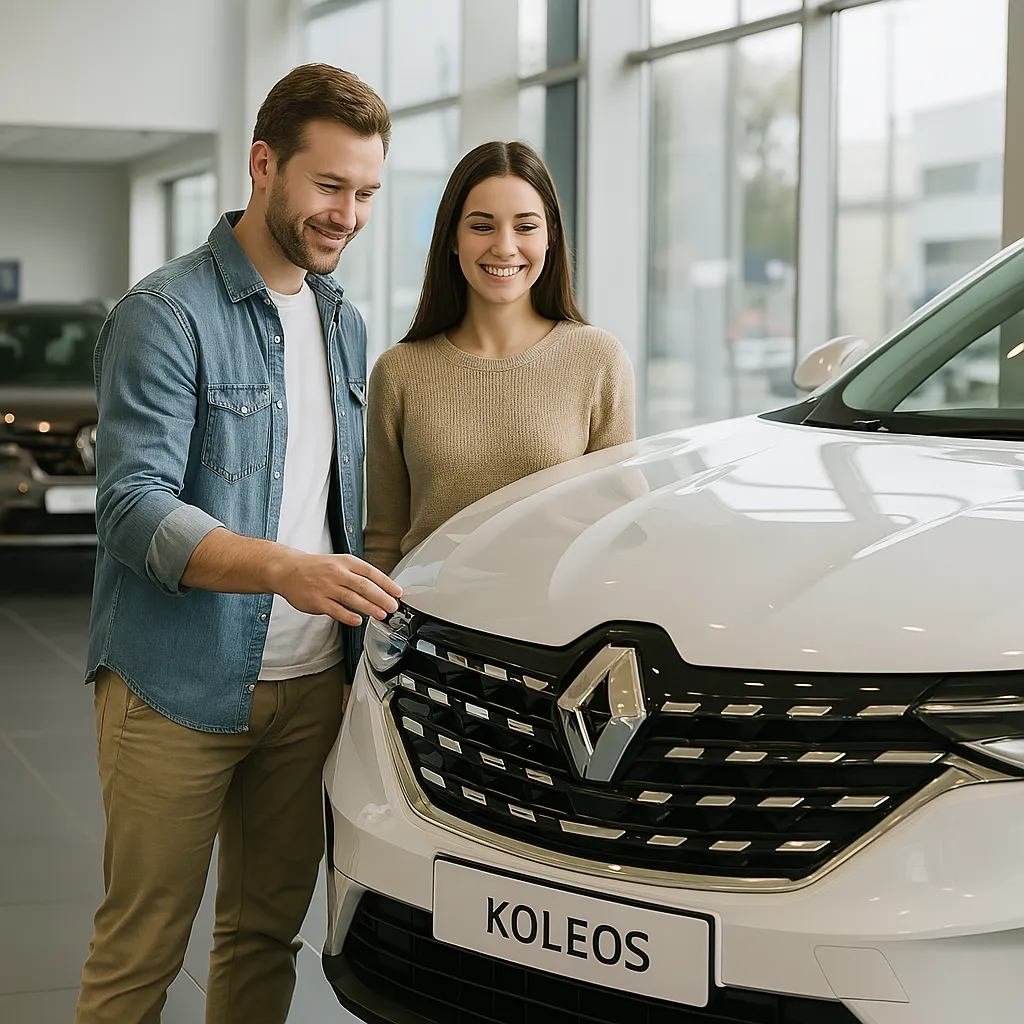 전시장에서 그랑 콜레오스를 바라보는 고객의 모습