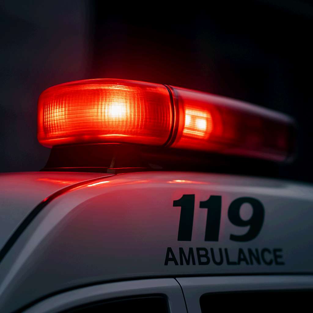 비상등을 키고있는 119 구급차