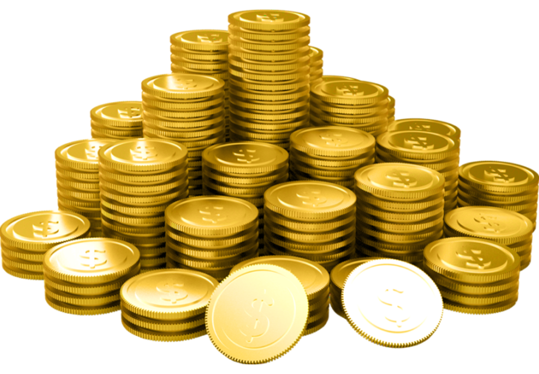 금색 동전들이 잔뜩 쌓여있다.