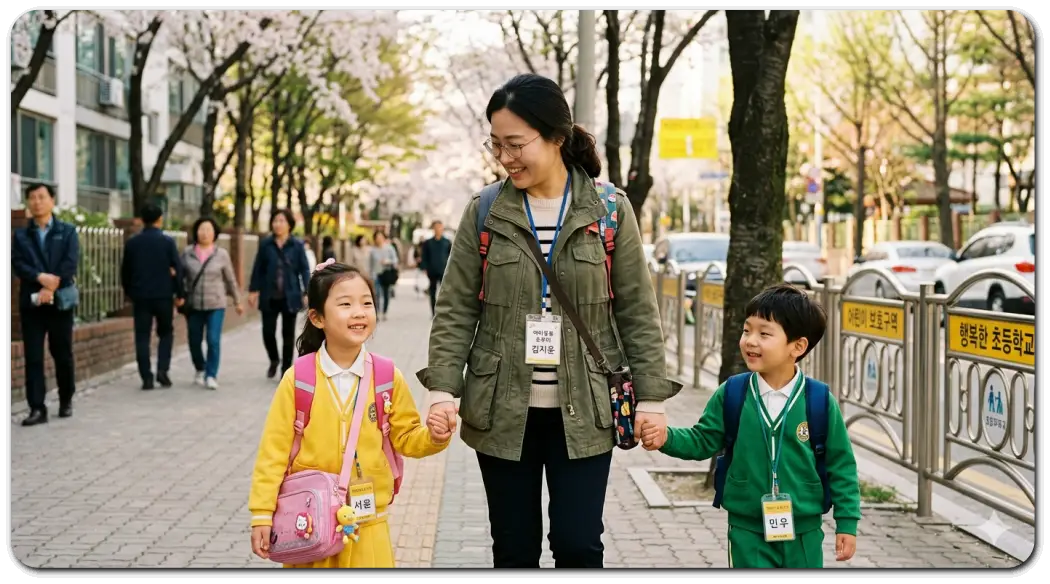 등하원 아르바이트 하는 여성
