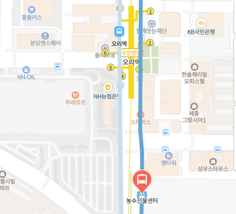 오리역.농수산물센터에서 인천공항 리무진 공항버스(5400번) 지도 위치