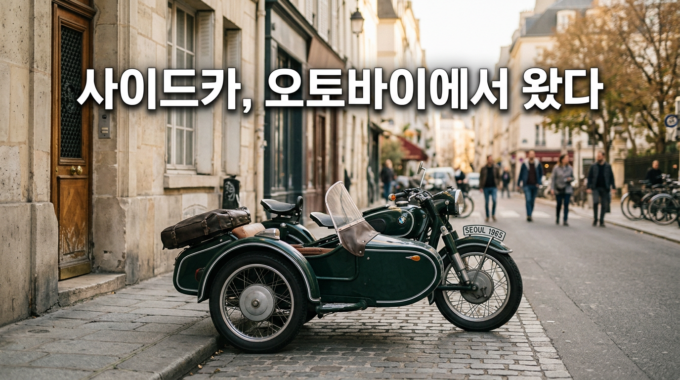 사이드카 뜻을 보여주는 오토바이 사이드카 사진