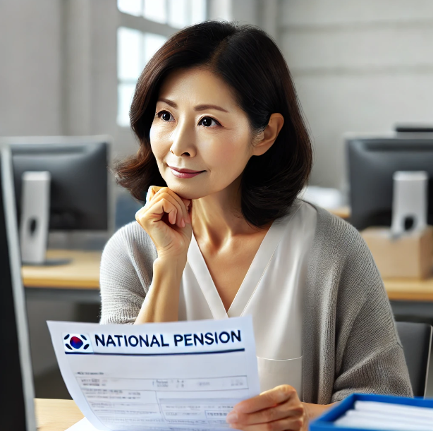 국민연금 서류를 관리하는 중년 여성의 모습