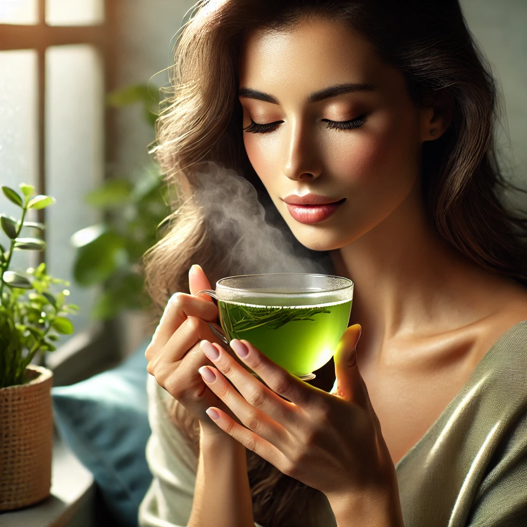 중금속-배출을-위해-녹차를-마시는-여자