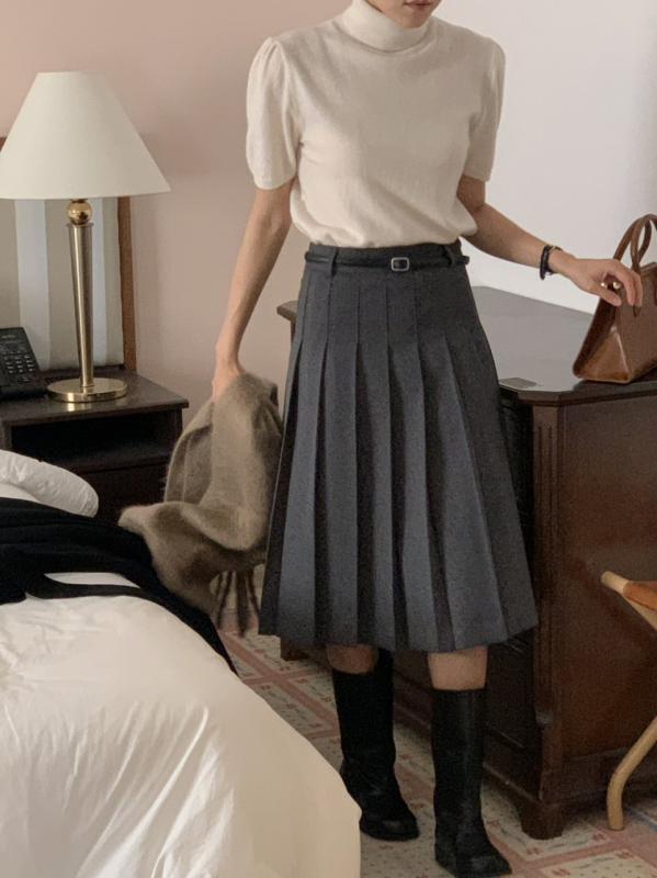 울 미디 주름스커트 플리츠스커트 겨울주름치마