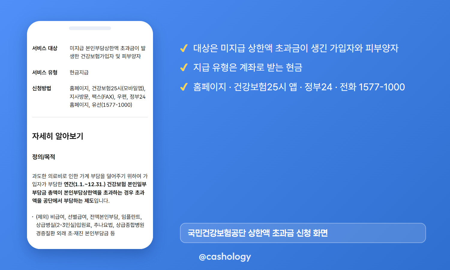 국민건강보험공단 상한액 초과금 신청 화면