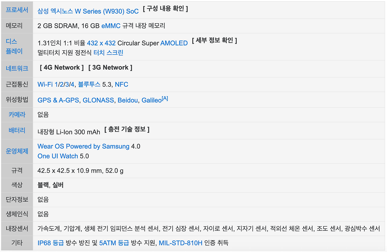 갤럭시워치6-클래식-스펙입니다