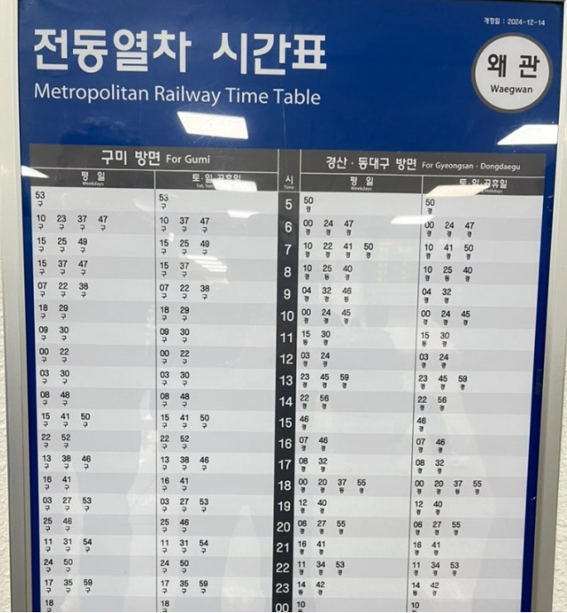대경선 왜관역 시간표