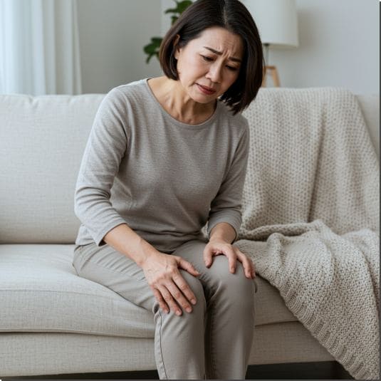비변성 2형 콜라겐 효능 관절 통증 개선 효과 , 무릎아픈 중년 여성 사진