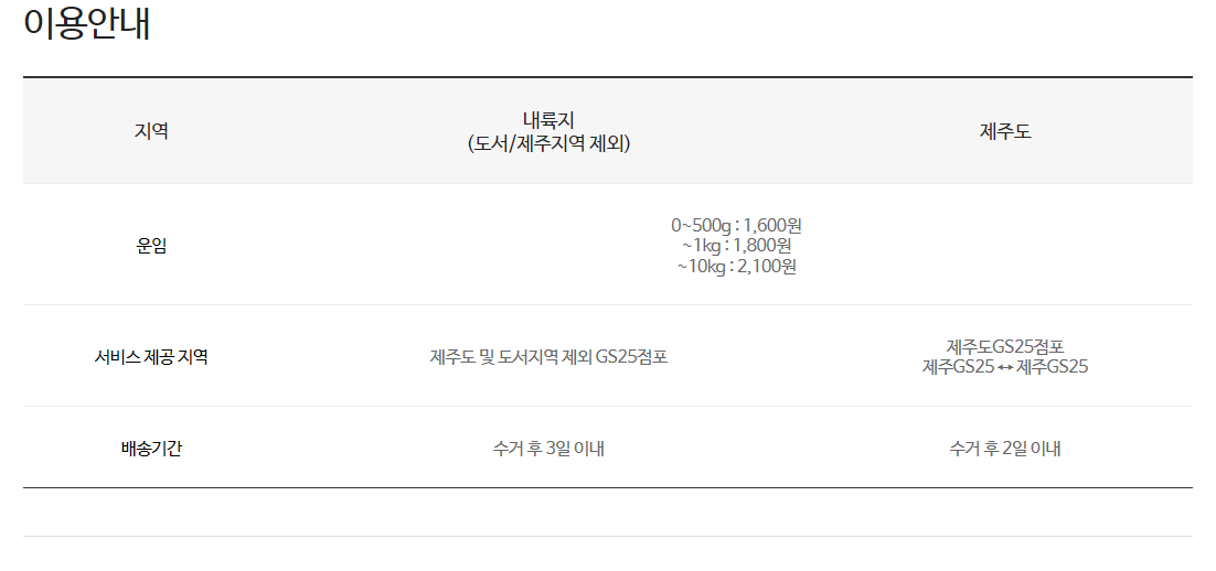 GS25 반값택배 홈페이지 설명