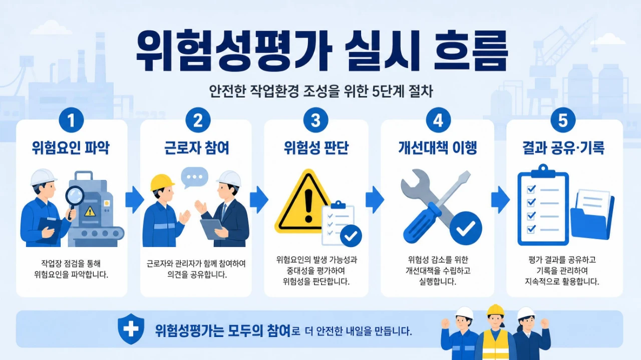 위험성평가 근로자 참여부터 위험요인 파악 개선조치 기록까지의 실시 절차