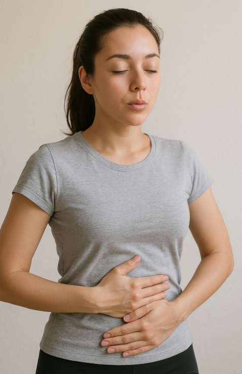 복식호흡을 연습하는 여성