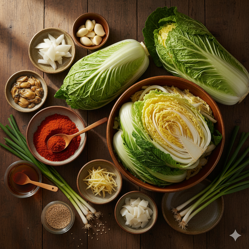 절임배추와 김장재료