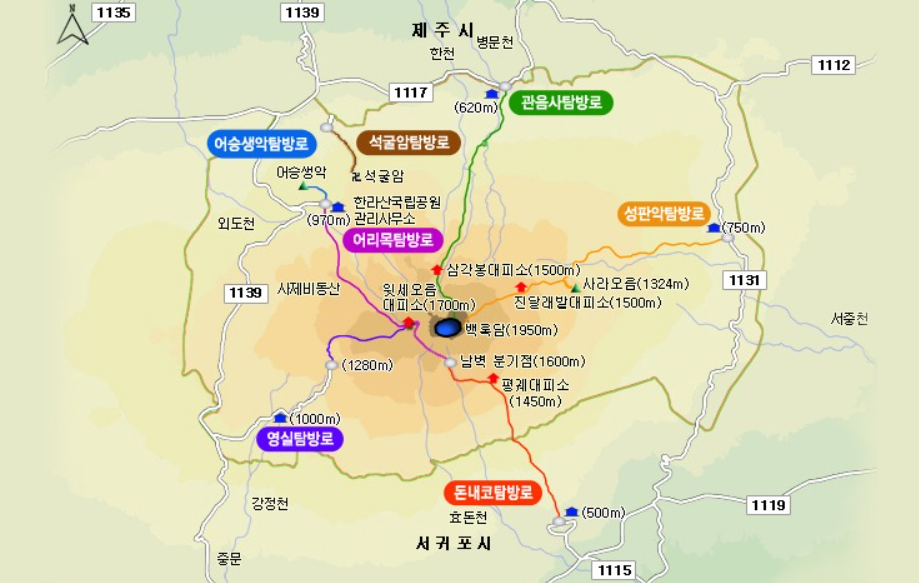 한라산 탐방로 지도