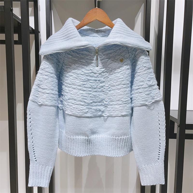 태연니트 터들넥 반집업 니트스웨터 가을겨울여성 스카이블루 카멜색상 퍼프소매 렉토ST니트