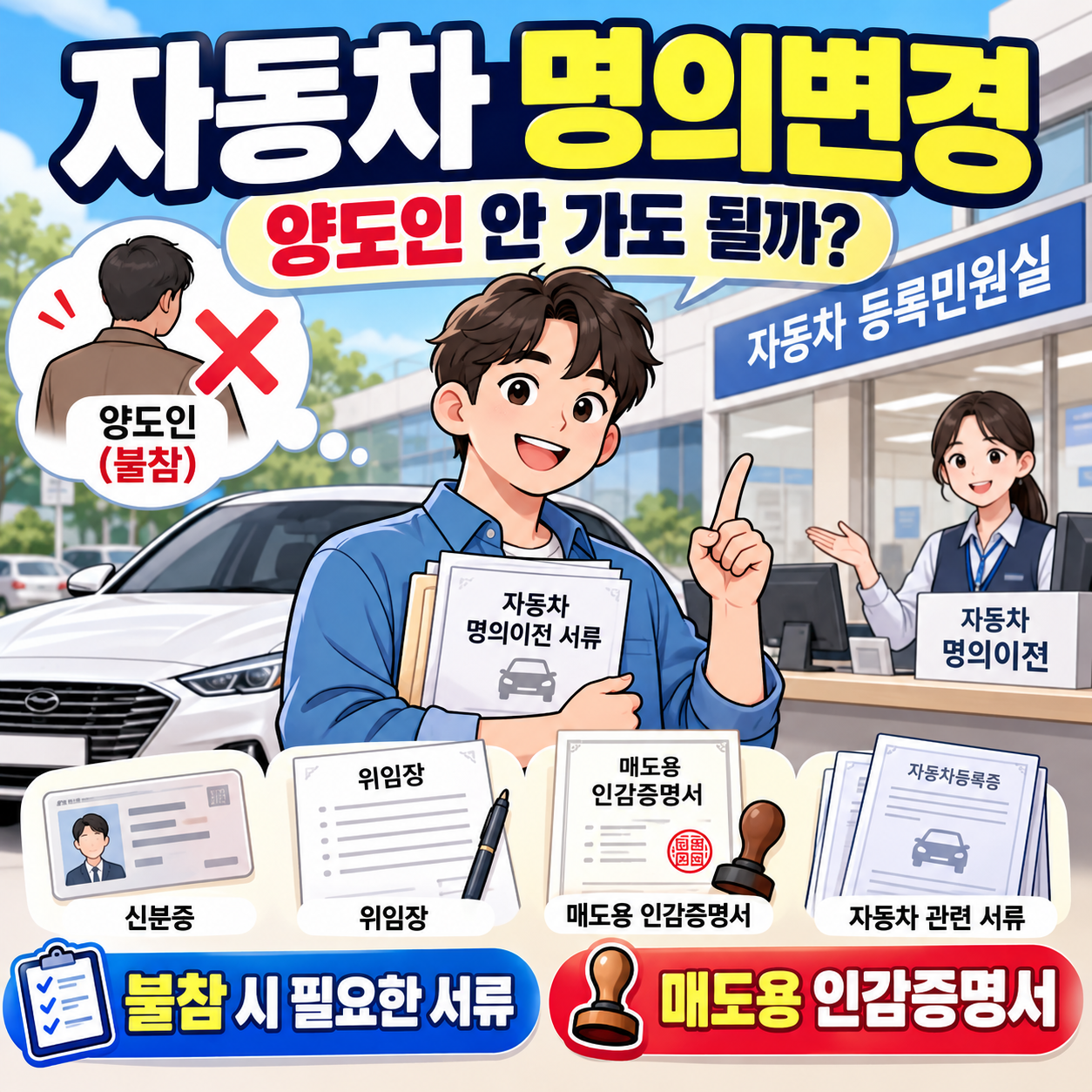 자동차 명의변경 양도인 안 가도 될까? 불참 시 필요한 서류와 매도용 인감증명서