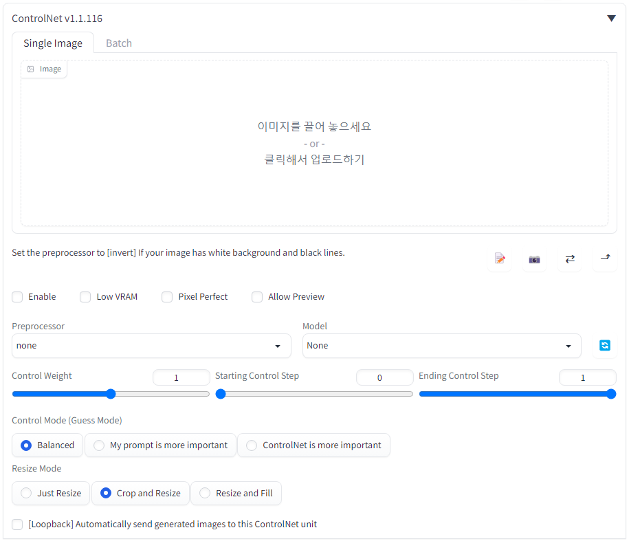ControlNet 입력화면