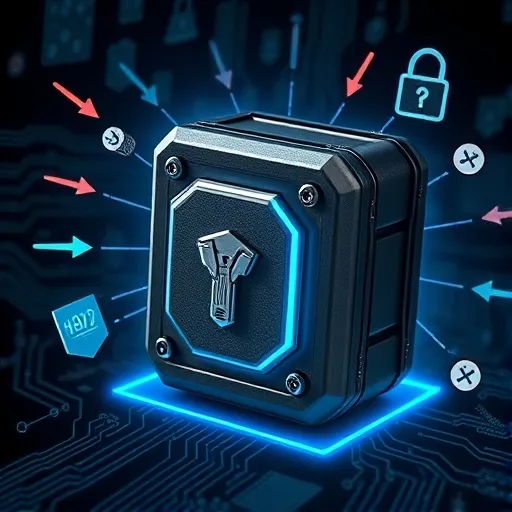 실제 하드웨어 지갑 기기가 강력한 방패나 금고처럼 단단하게 잠겨있는 모습입니다. 그 주변에는 빗발치는 디지털 공격(화살표, 악성 코드 아이콘 등)이 기기를 뚫지 못하고 튕겨나가는 효과를 줍니다. 기기에서 나오는 푸른색 보호막이 해킹 시도를 막아내는 것처럼 표현합니다.