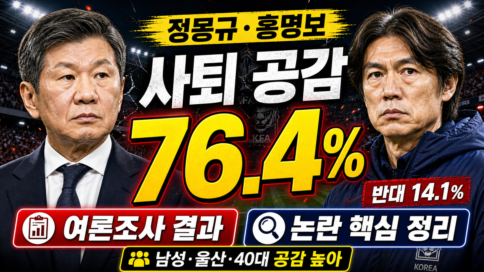 정몽규 홍명보 사퇴 공감 76.4%, 여론조사 결과와 논란 핵심 정리