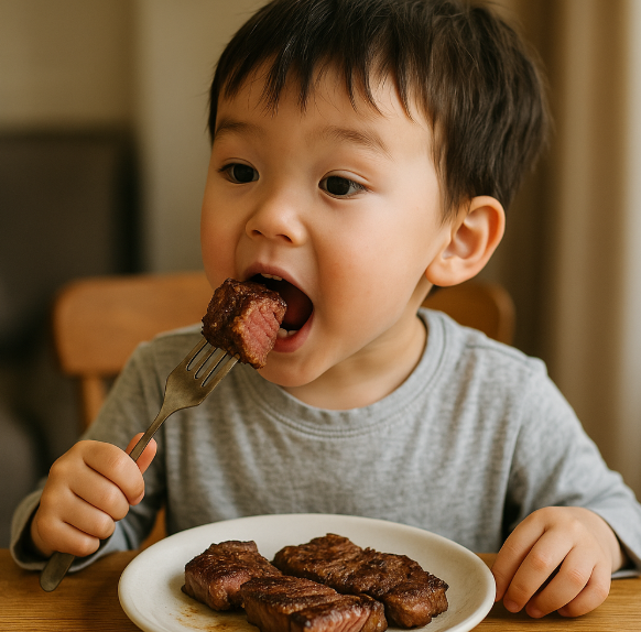 소고기 먹는 아이 사진