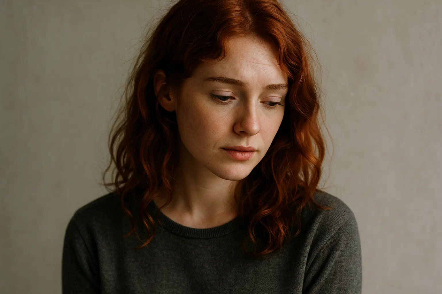 섬세하고 내성적인 감정이 얼굴에 드러나는 INFP 여성의 차분한 모습