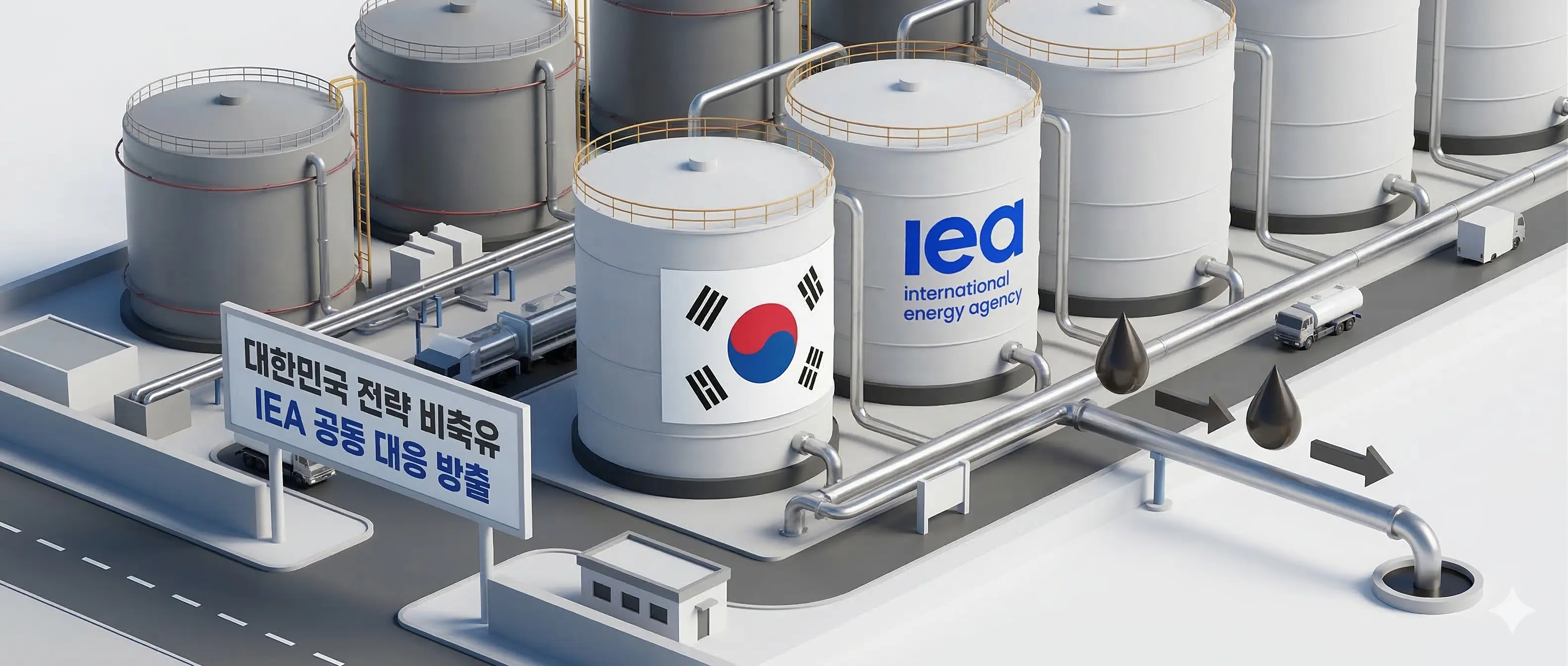 전략 비축유 방출을 나타내는 대형 오일 탱크 이미지