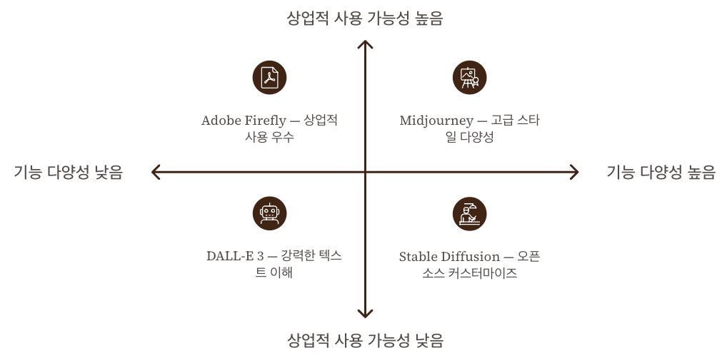 다른 AI 이미지 생성 툴과의 비교 정리 좌표 이미지