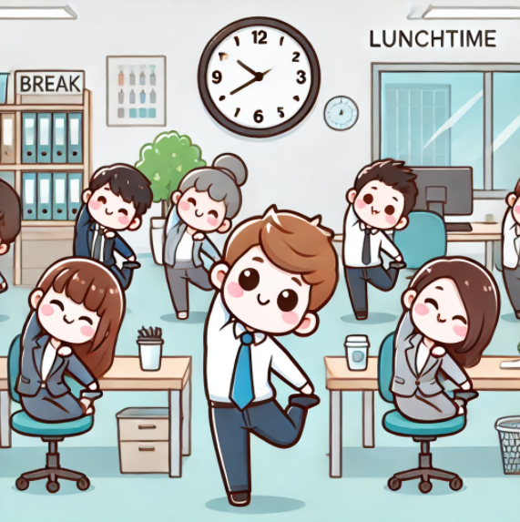 직장인 점심시간에 스트레칭하는 이미지