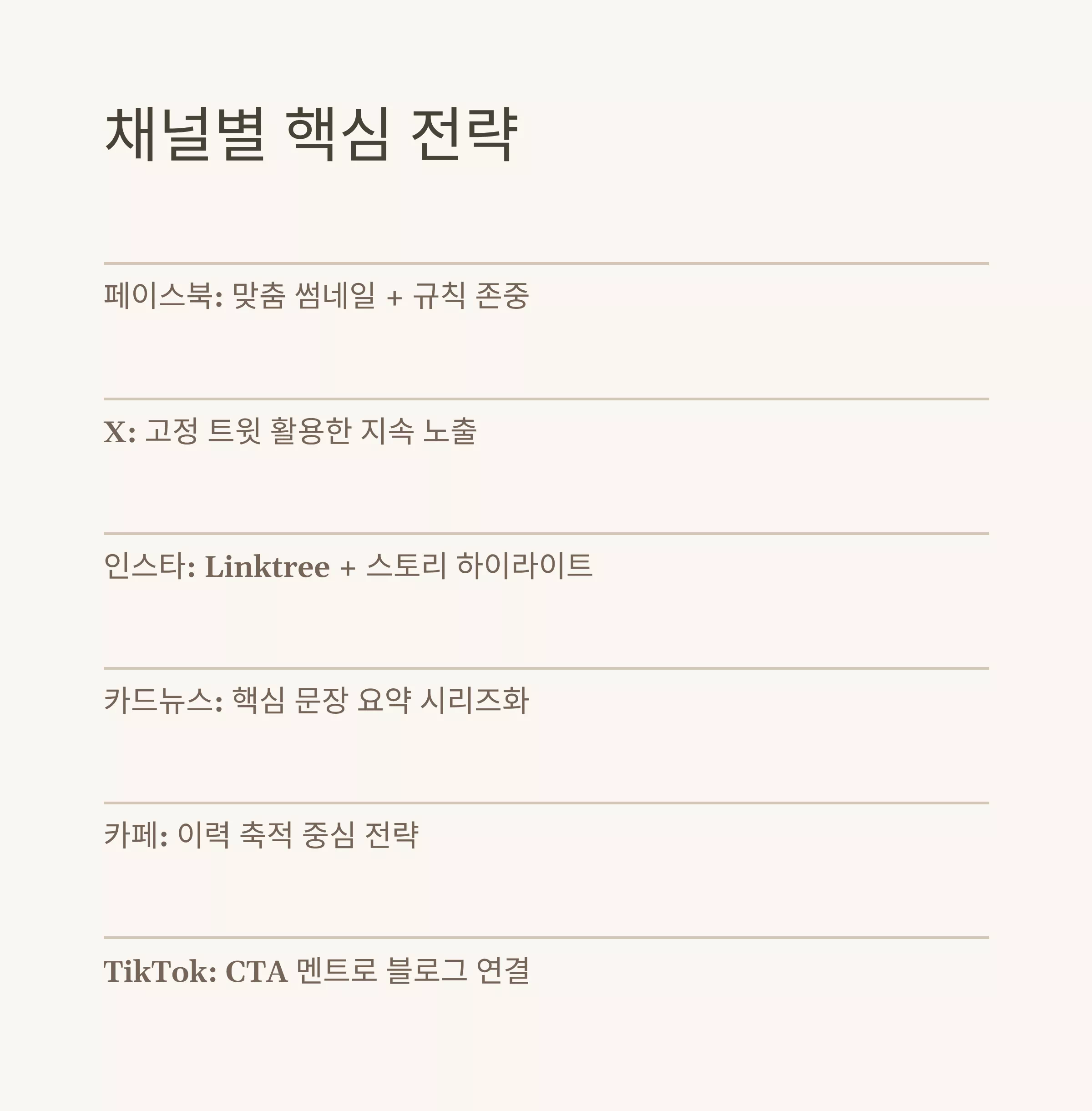 외부 유입 채널별 핵심 전략 요약 리스트