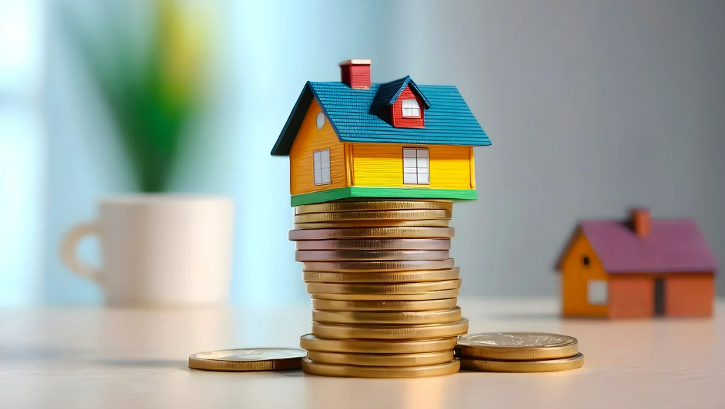 동전 위에 올려진 집 모양 모형