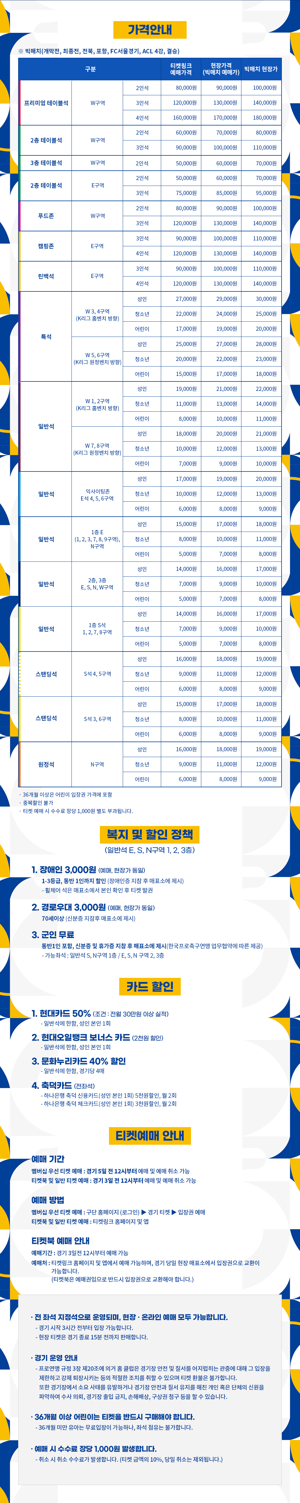 문수경기장 좌석별 티켓 가격