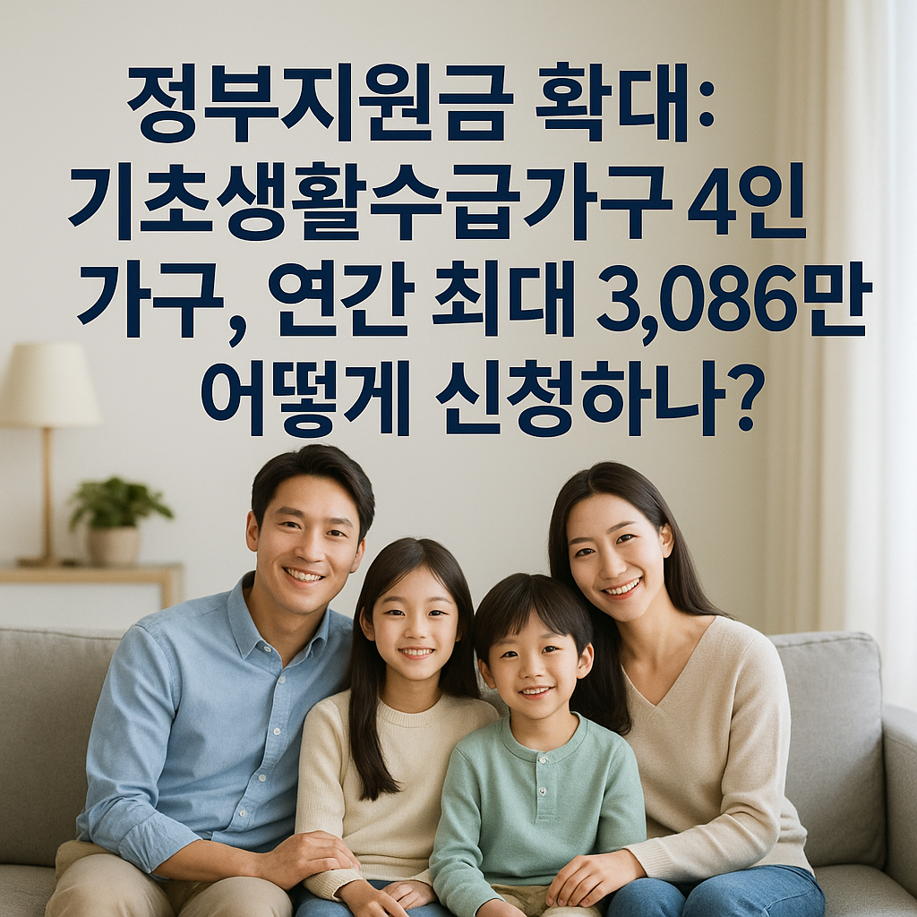 정부지원금 확대: 기초생활수급가구 4인 가구, 연간 최대 3,086만원 어떻게 신청하나?