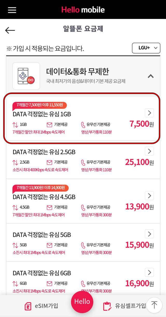 LG 헬로모바일 유심 요금제