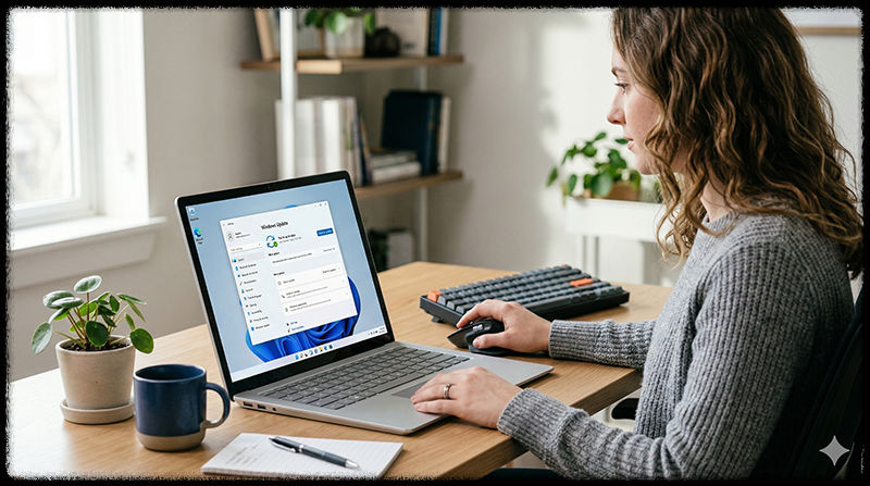 Windows 업데이트 설정 화면에서 문제를 확인하는 모습
