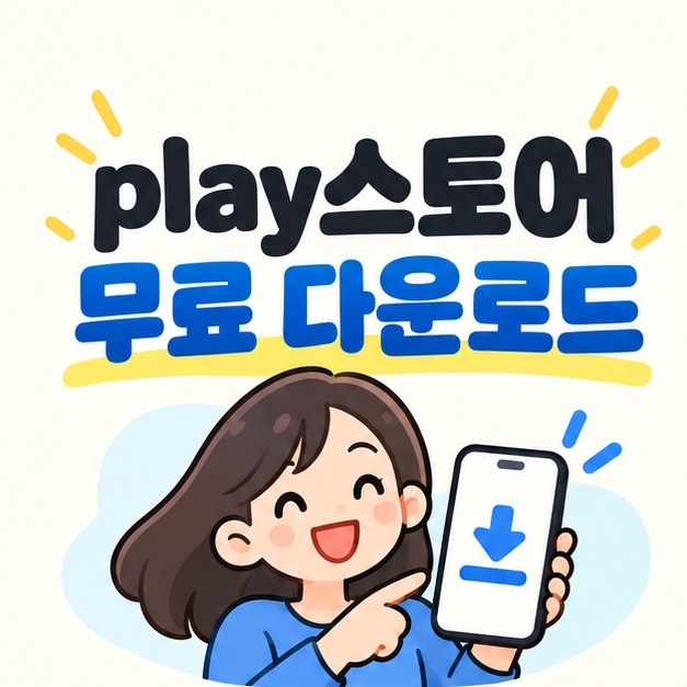 play스토어 무료 다운로드 제목과 스마트폰 및 다운로드 아이콘 일러스트