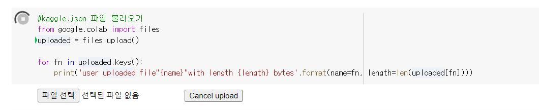 kaggle.json 파일 입력