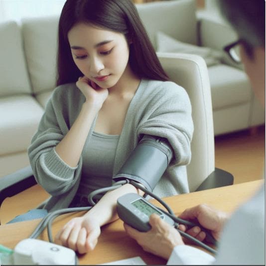 혈압 측정하는 순환기 장애 여성