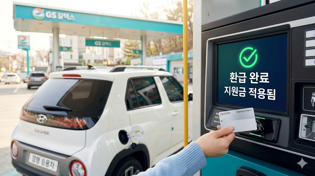 유류비 정부지원금 30만원 전용 카드로 결제하는 모습