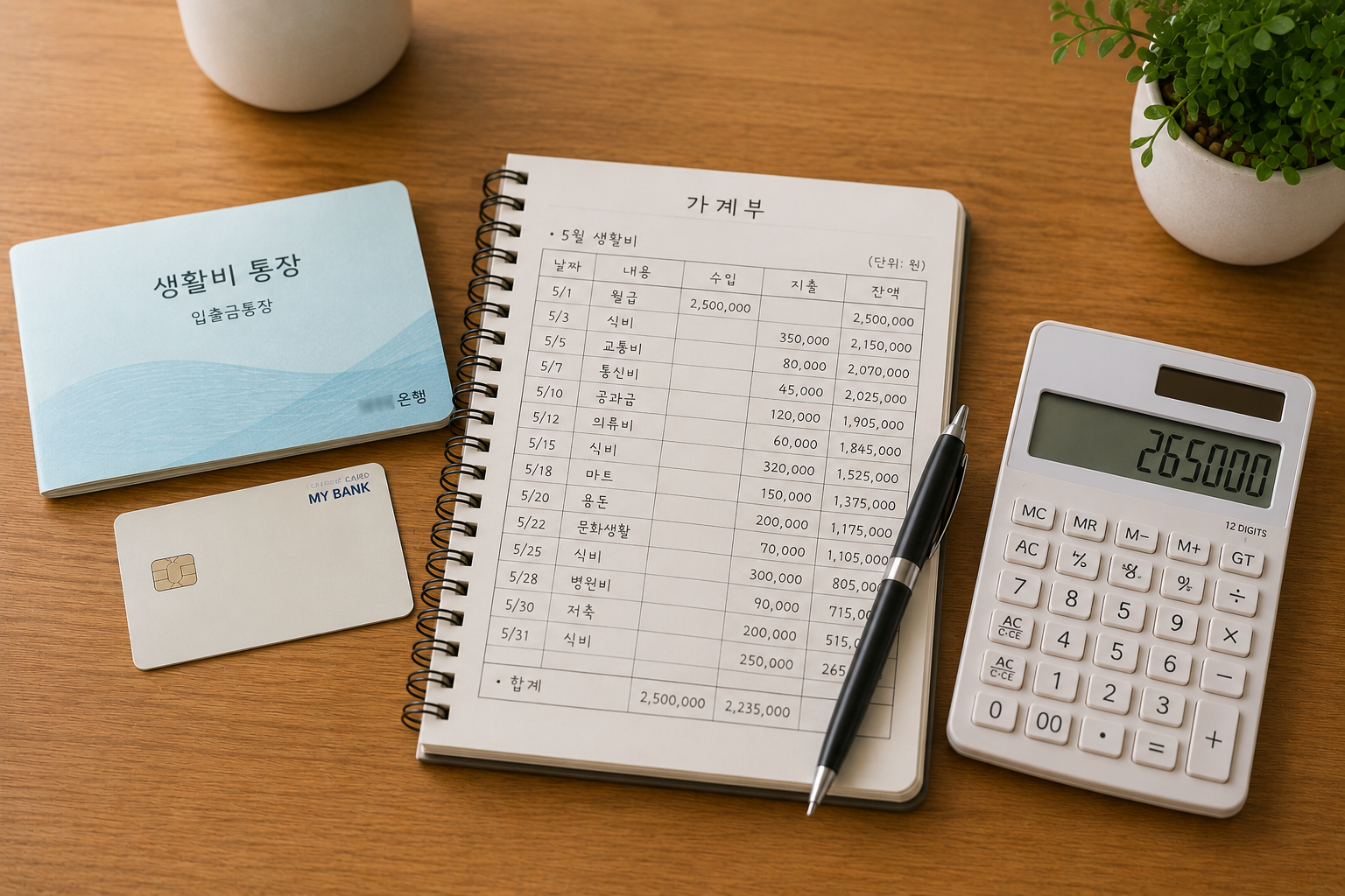 월급이 들어온 뒤 생활비를 계획하는 모습
