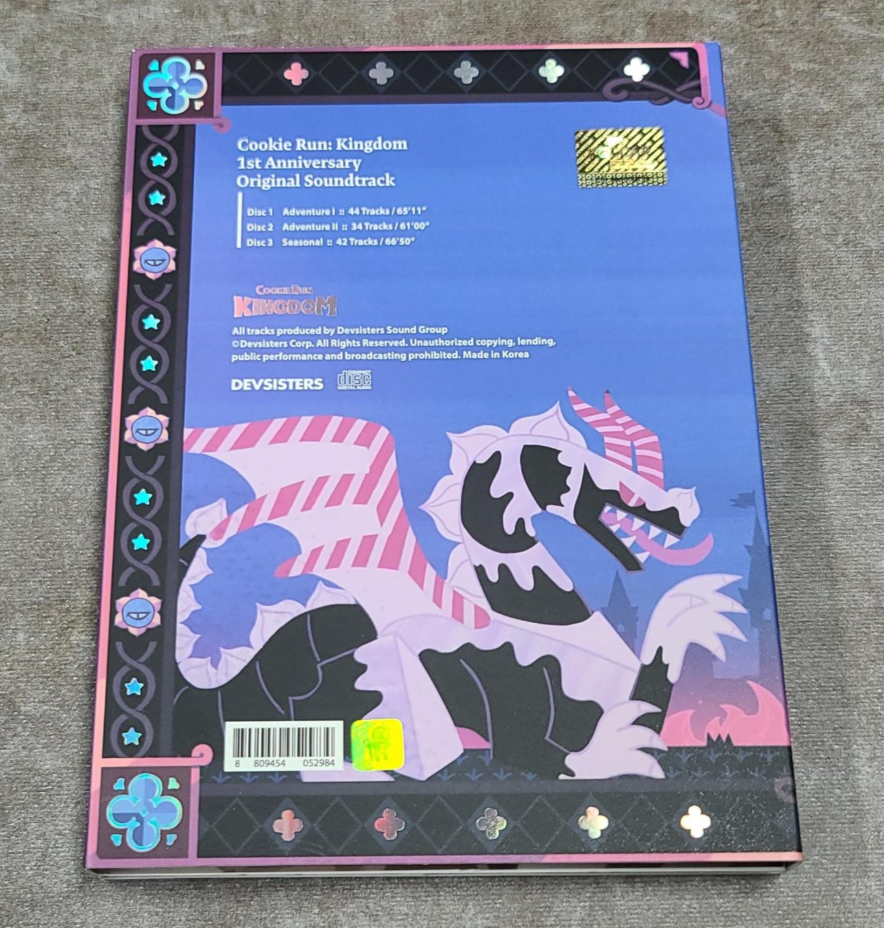 쿠키런 쿠키런킹덤 쿠키런OST OST앨범 데브시스터즈 귀여운택배 쿠키런택배 깔끔한디자인 고급재질 품질표시 주의사항 동화책 구성품 레드벨벳케이크드래곤