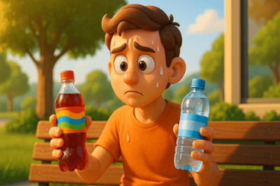 음료수와 물 중에서 고민하는 남자의 웹툰 이미지