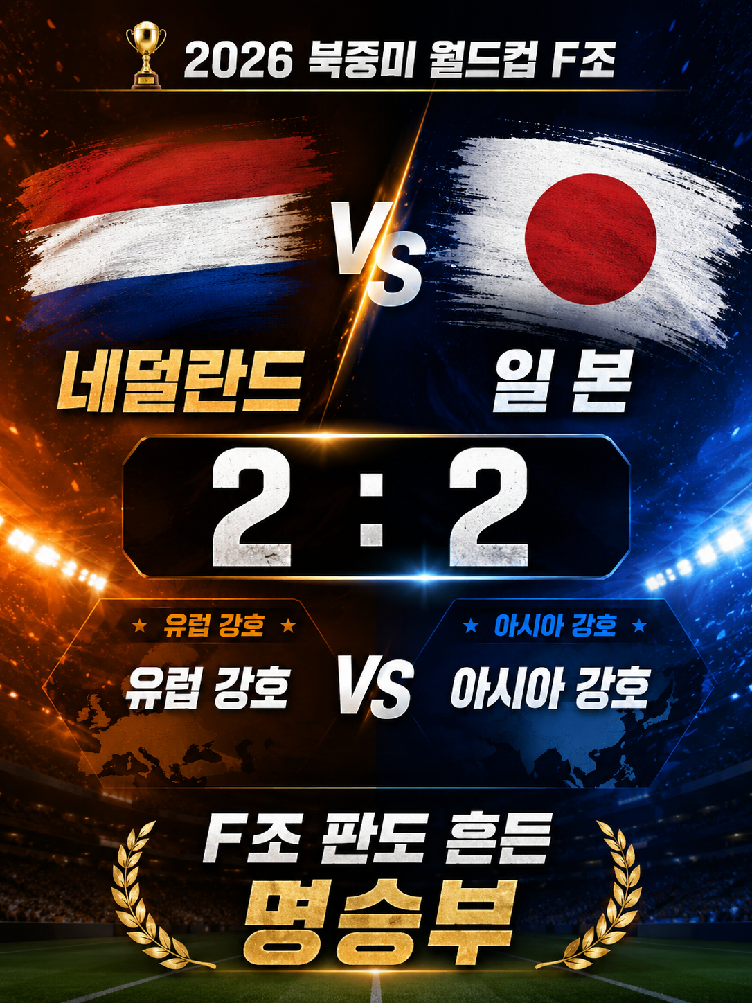 2026 북중미 월드컵 F조 1차전 네덜란드 VS 일본 경기 결과