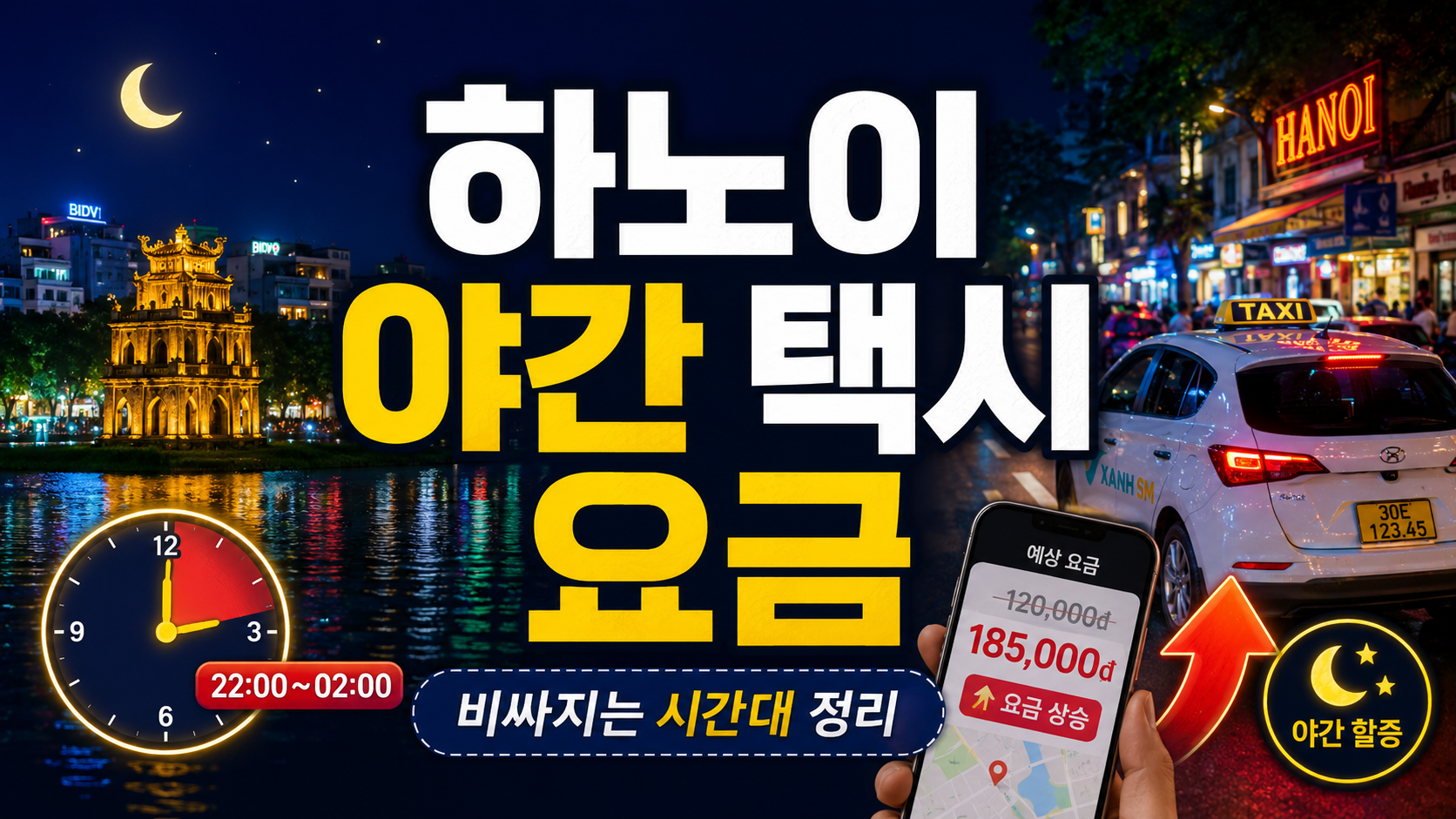 하노이 야간 택시 이용 시 요금이 비싸지는 시간대 정리