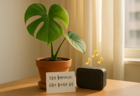 음악 듣는 식물 사진